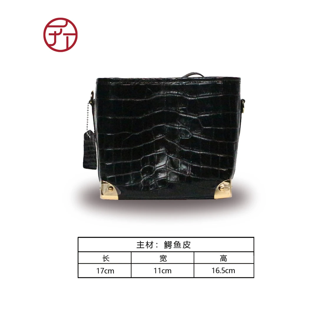匠人乔皮具【鳄鱼抽绳水桶包】时尚百搭真皮经典潮流手提斜挎包