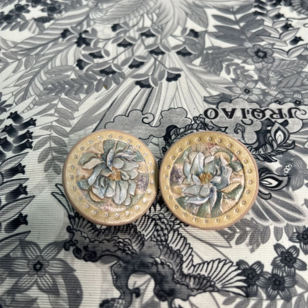 非金属皮质耳饰 【皮雕耳钉】纯手工原创皮雕耳钉古风气质