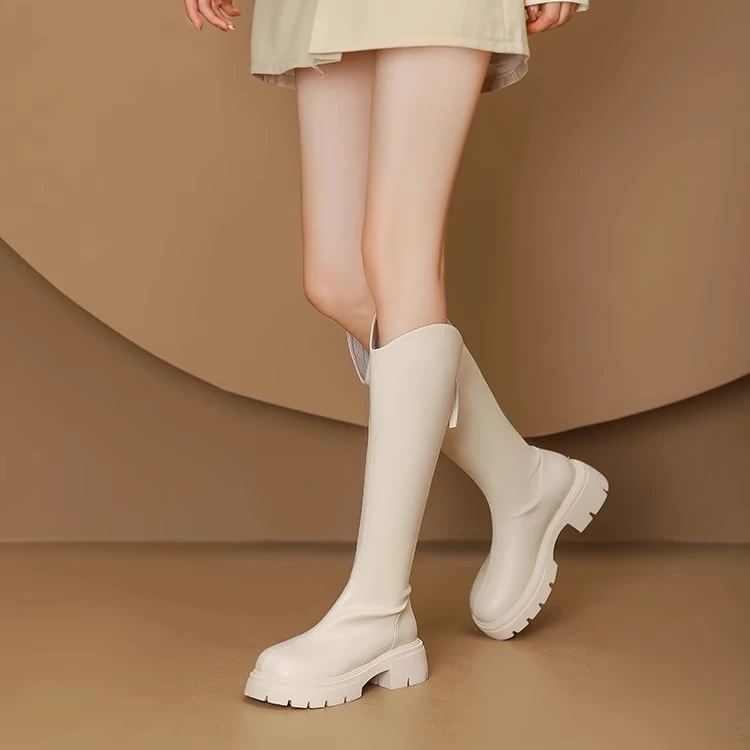 【千颂妮专享】索菲娅长靴时尚真皮粗跟显瘦长筒骑士靴女SF44117M18