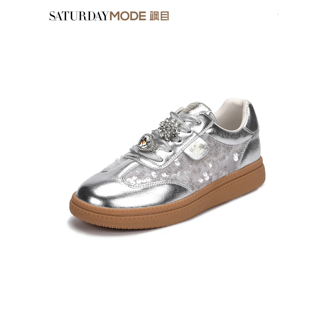 MD千金玛德琳新款德训鞋闪片银色系带板鞋MD43112D03