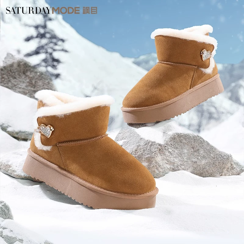 SATURDAYMODE雪地靴冬季新款甜美防滑保暖棉鞋短筒爱心MD3411AD03