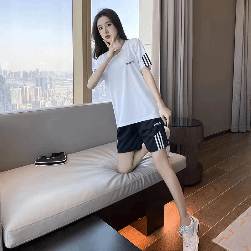 潮牌服饰25年夏季薄款休闲时尚透气速干情侣款百搭条纹运动套装