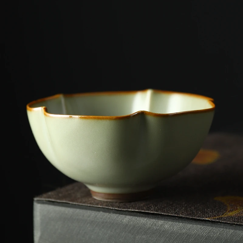 谦瓷米黄汝窑-千峰翠茶杯葵口杯