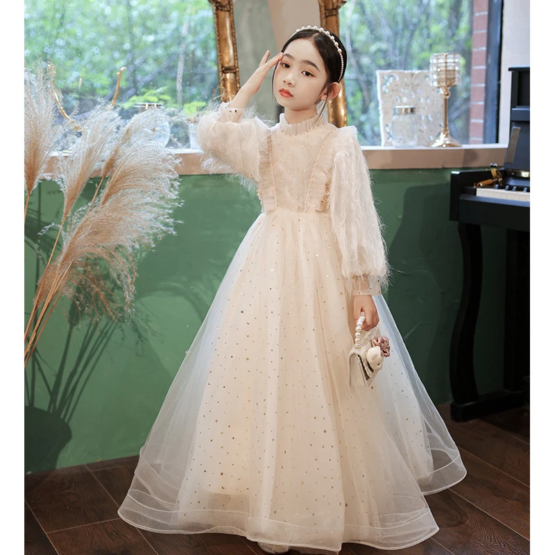 儿童礼服裙小众轻奢高端钢琴演奏女童花童生日公主裙长袖秋天冬季