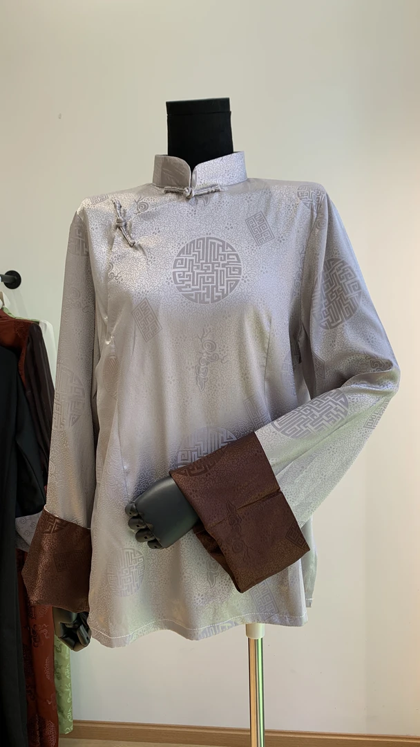 新款时尚藏袍内搭衬衫女款小衫复古打底立领长袖上衣气质拼接衬衣