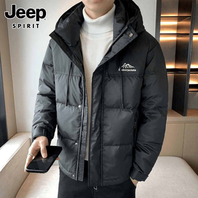 Jeep吉普羽绒服时尚春季潮牌轻薄休闲羽绒衣白鸭绒加厚保暖外套男