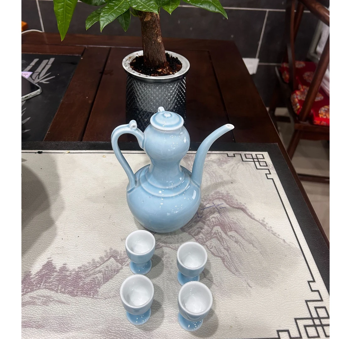 景德镇酒壶 一壶四杯组合 蓝釉酒壶 高温陶瓷