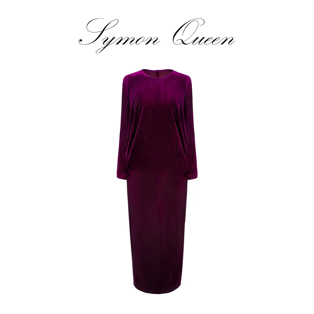 【SymonQueen】弗洛伊德 丝绒裙气质长款秋冬紫色优雅女士长裙丝绒