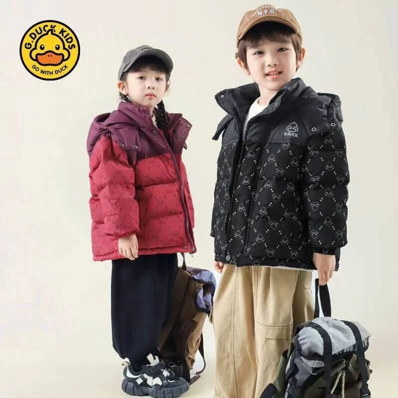 黑金小黄鸭儿童羽绒服男童女童2024加厚白鸭绒冬装冬季宝宝外套潮