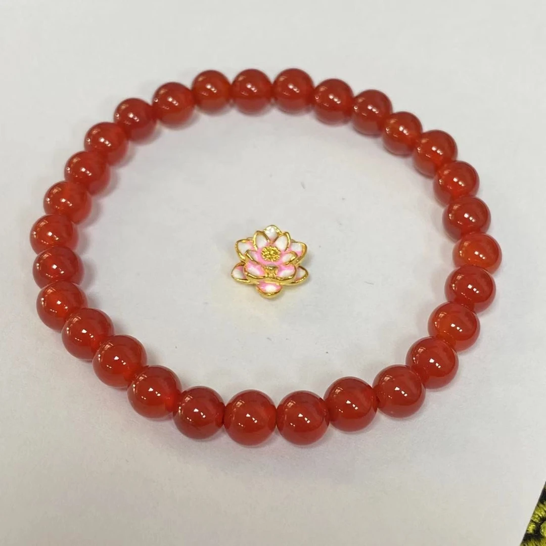 足金粉莲花玛 瑙手链时尚@@A205