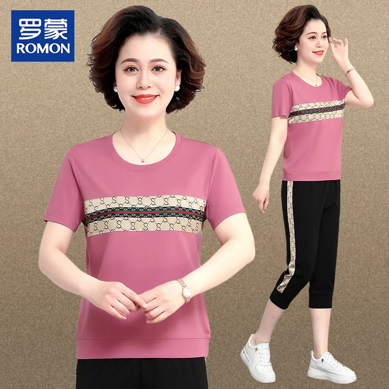 名牌妈妈夏装运动套装女2025新款中老年短袖洋气两件套