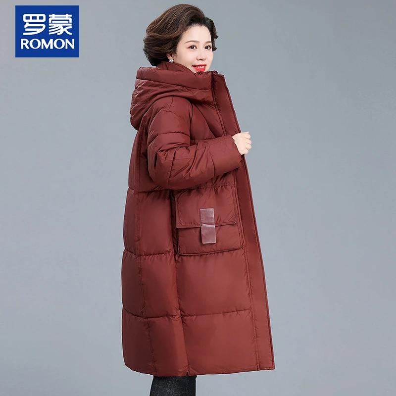罗蒙妈妈装秋冬中长款棉袄新款中年保暖外套中老年女加厚时尚棉衣