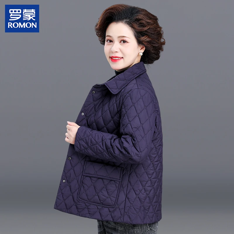 罗蒙妈妈装秋季夹棉棉服新款中年保暖外套中老年女士休闲时尚棉衣