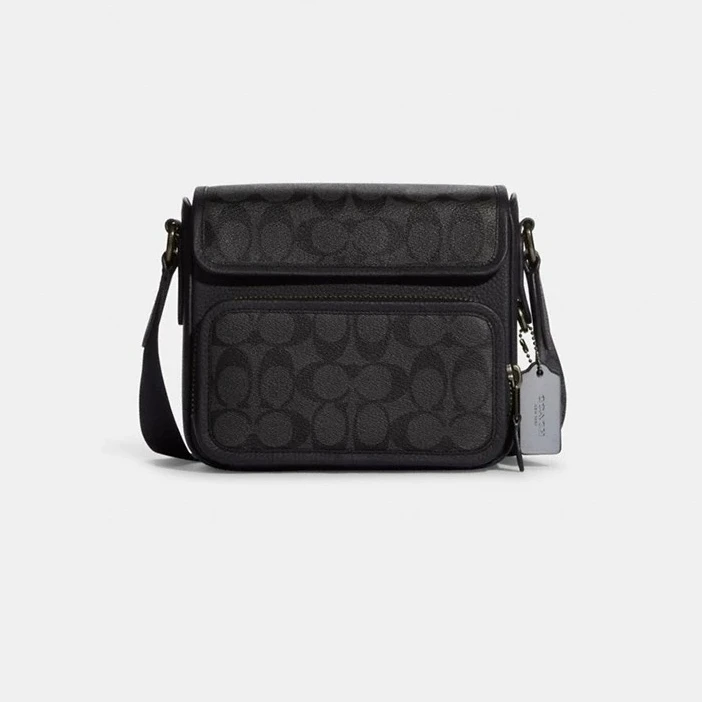 COACH/蔻驰C9870-QBO3I男士SULLIVAN经典印花翻盖斜挎包 20*17*7