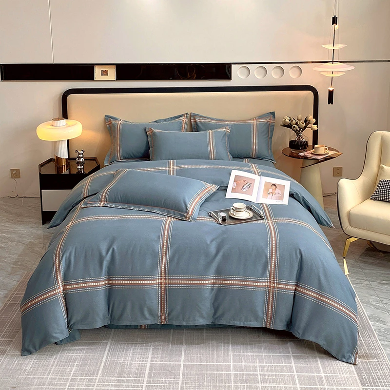 全棉四件套轻奢学生简约加厚印花亲肤冬款宿舍单人磨毛斜纹四件套