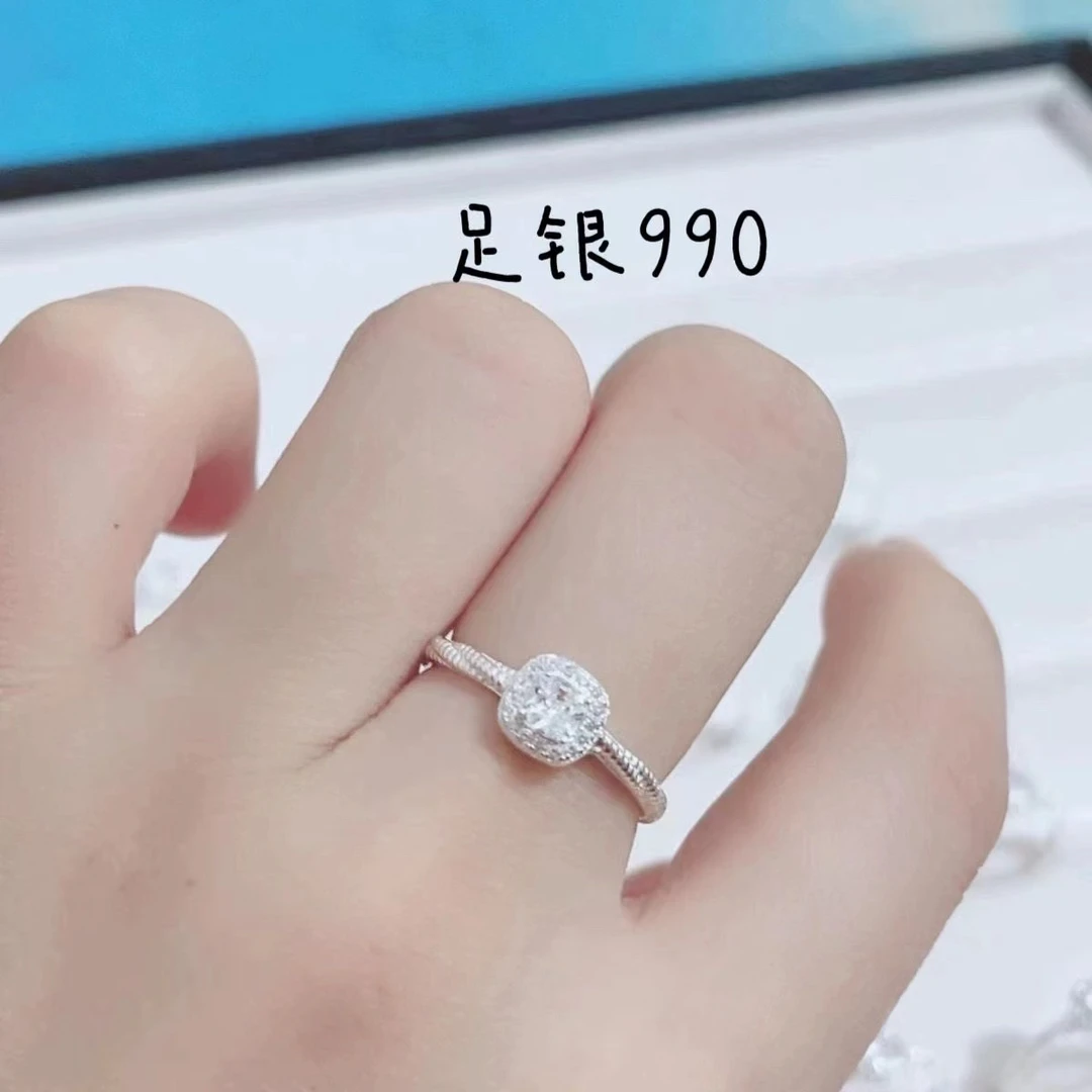 足银合成锆石戒指 小方糖开口可调戒指可爱网红爆款