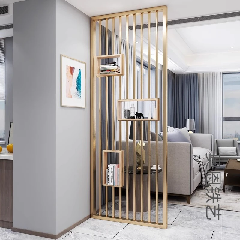 北欧轻奢屏风隔断简约创意入户玄关铁艺装饰架客餐厅镂空墙置物架