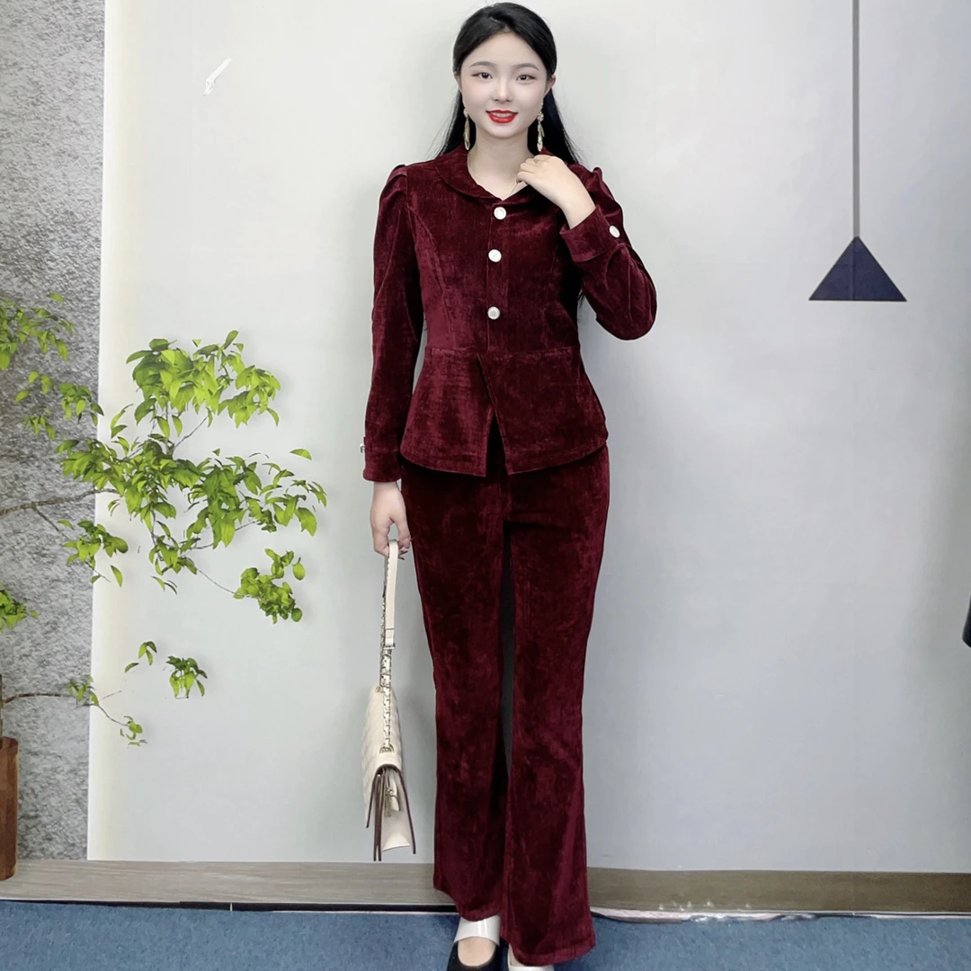 2024冬季新款圆v领潮流设计时尚弹力法式女人味保暖显瘦洋气套装