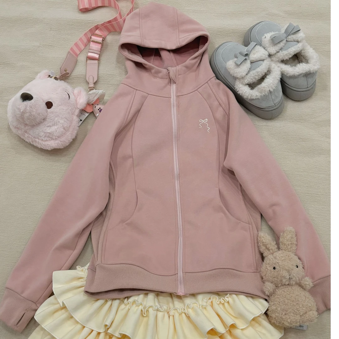 大码微胖连帽高领开衫拉链收腰运动外套复古美式加厚卫衣上衣秋冬