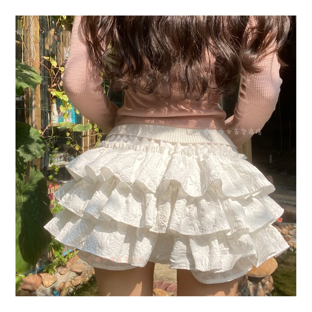 2025夏季新款压皱蛋糕裙爆款少女感甜妹百搭蓬蓬裙白裙子白色短裙