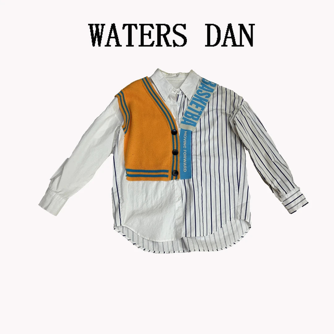 2025春女时尚条纹衬衫女拼接设计师洋气欧韩撞色拼接长袖休闲宽松