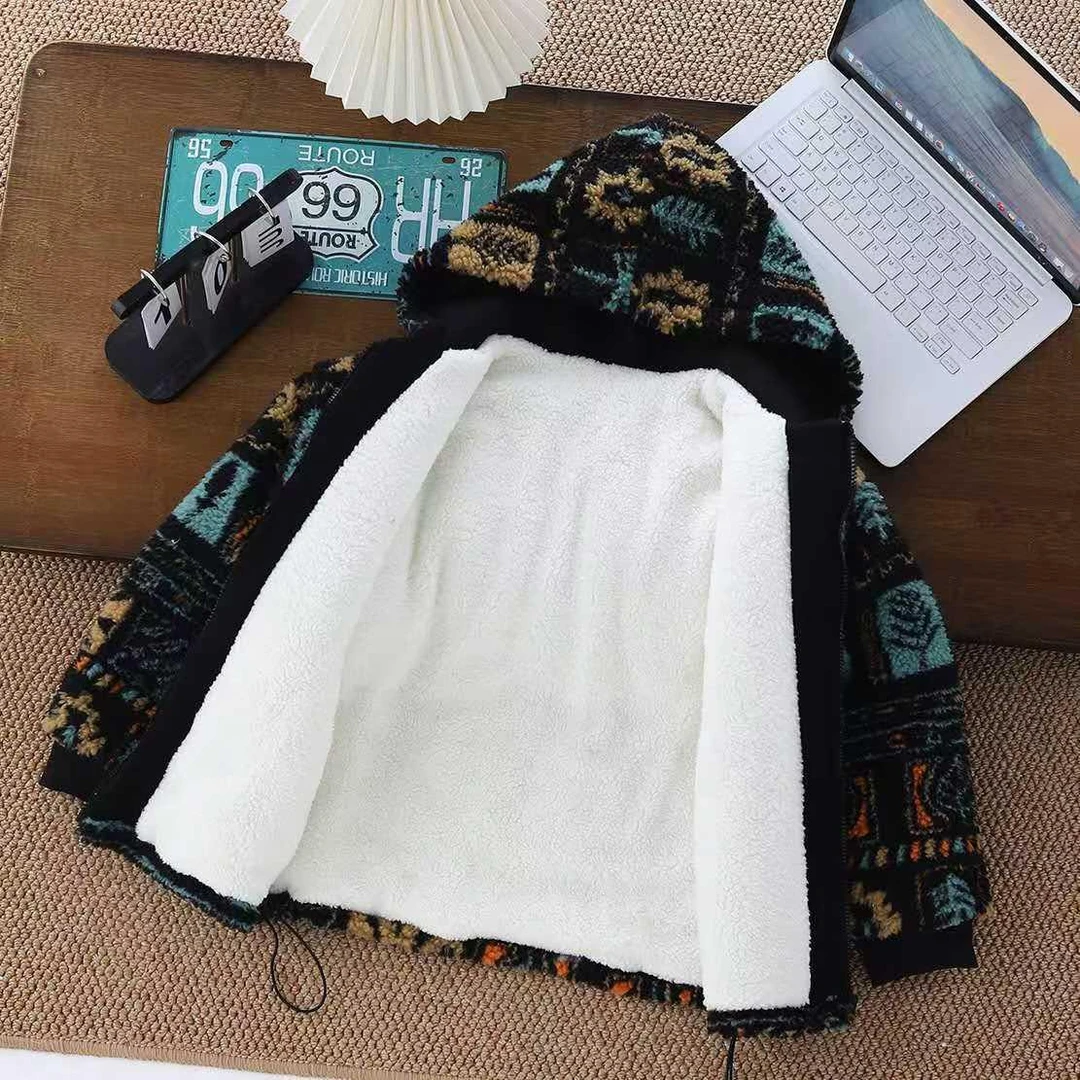 （波西米亚风）冬季三层加绒加厚夹棉保暖棉袄毛毛衣外套男女中大童