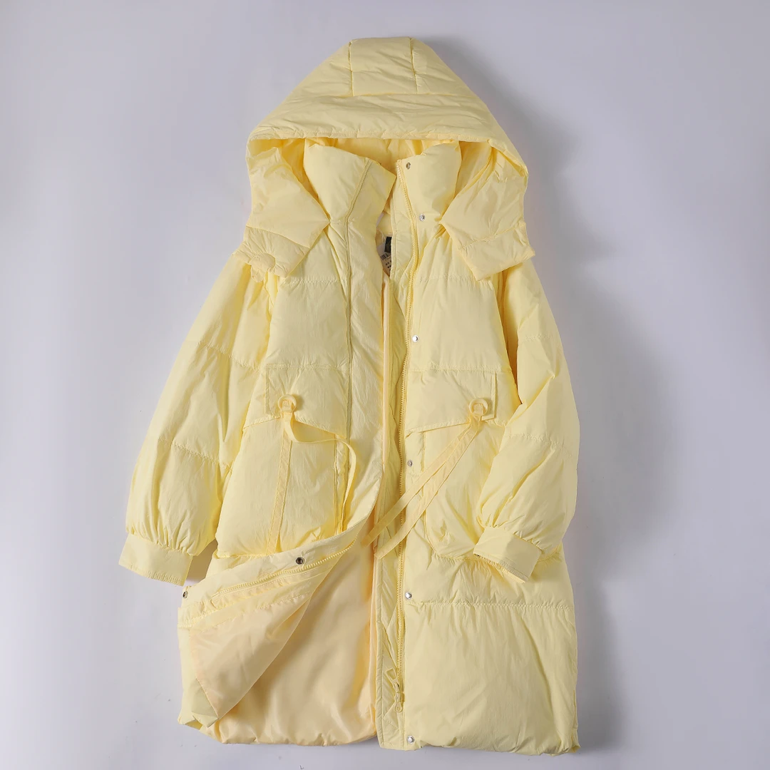 朗系列-K11Y-58814 女士冬季休闲浅柚黄时尚休闲长款宽松羽绒服