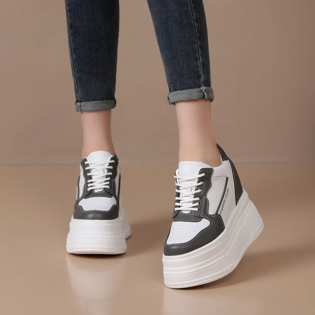 【10-12CM】超高跟厚底小白鞋秋冬新款内增高女鞋小个子百搭休闲鞋