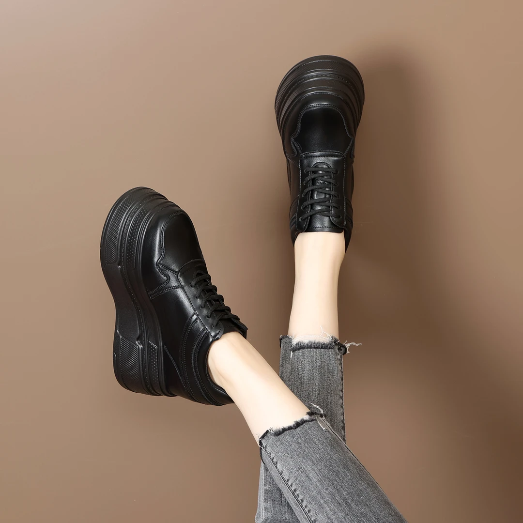 超高跟12cm隐形内增高女鞋全黑色春秋高跟鞋冬加绒小个子厚底潮鞋