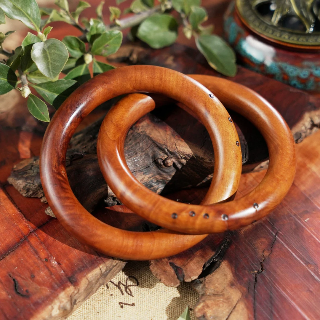 乾坤圈阴阳镯雷击枣木手工一体雕刻工艺雷击木物件展示