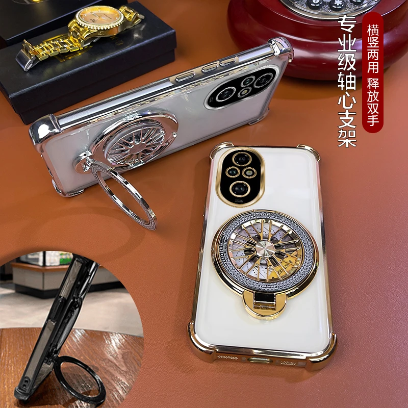 适用【荣耀200Pro】四角防摔电镀创意解压旋转陀螺支架手机壳