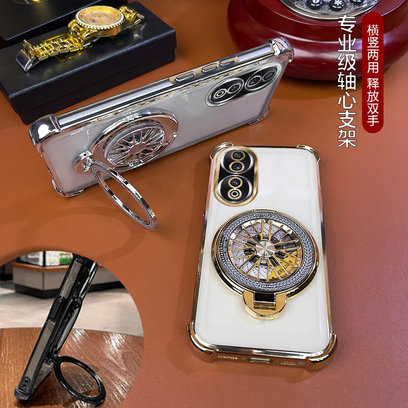 适用【荣耀90】四角防摔电镀创意解压旋转陀螺支架手机壳