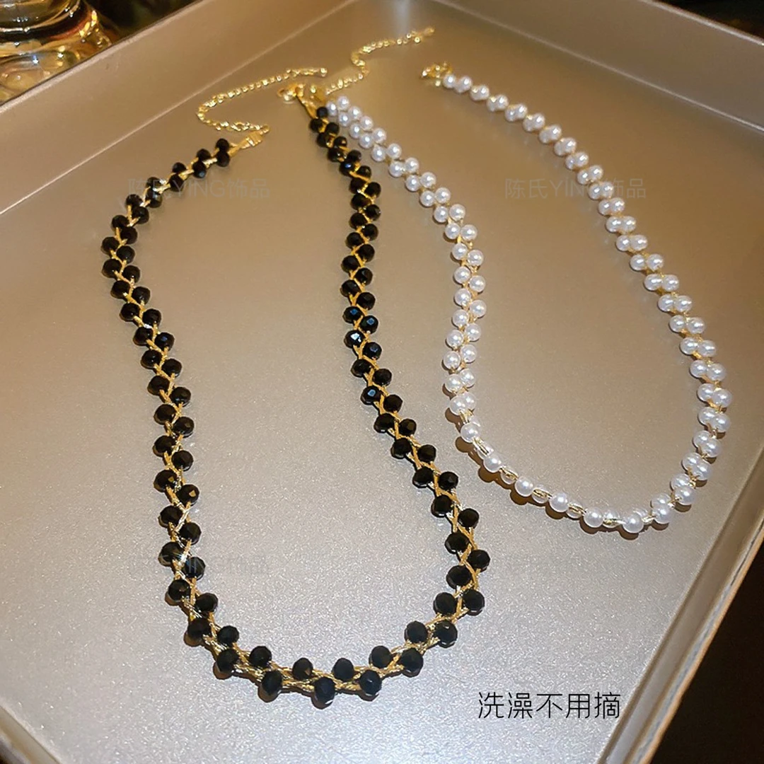 钛钢项链 【洗澡不用摘】平价精致气质百搭黑色抽拉项链轻奢锁骨链