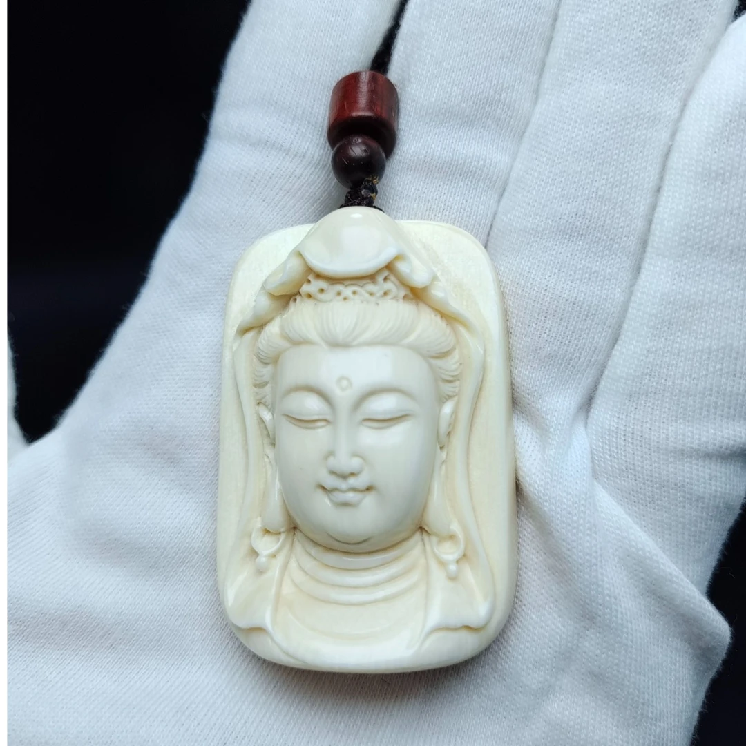 【猛犸兄弟】DD0024猛犸牙手工雕刻观音吊坠冰料猛犸牙雕刻件把件