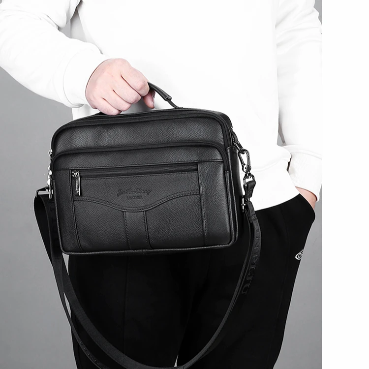 全牛皮时尚男士横款手提单肩包头层牛皮斜挎包大容量百搭背包