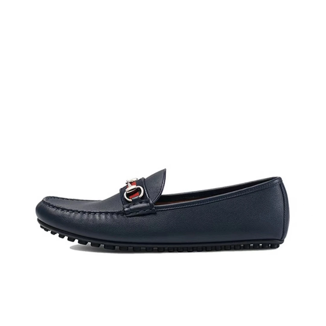 未使用 GUCCI/古驰 男款马衔扣Logo织带豆豆鞋乐福鞋休闲皮鞋