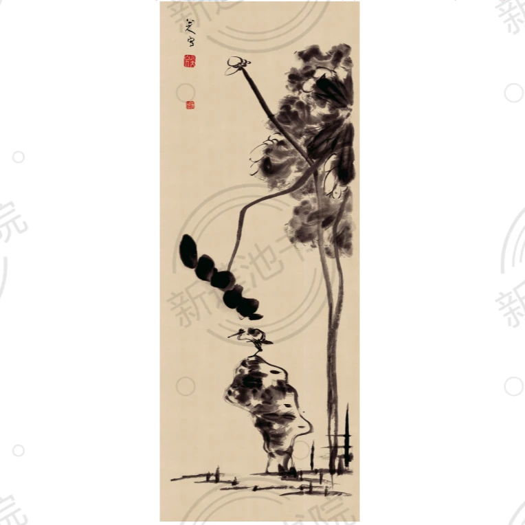 《荷石水鸟图》清 朱耷  中国古代高清书画复刻，高雅艺术