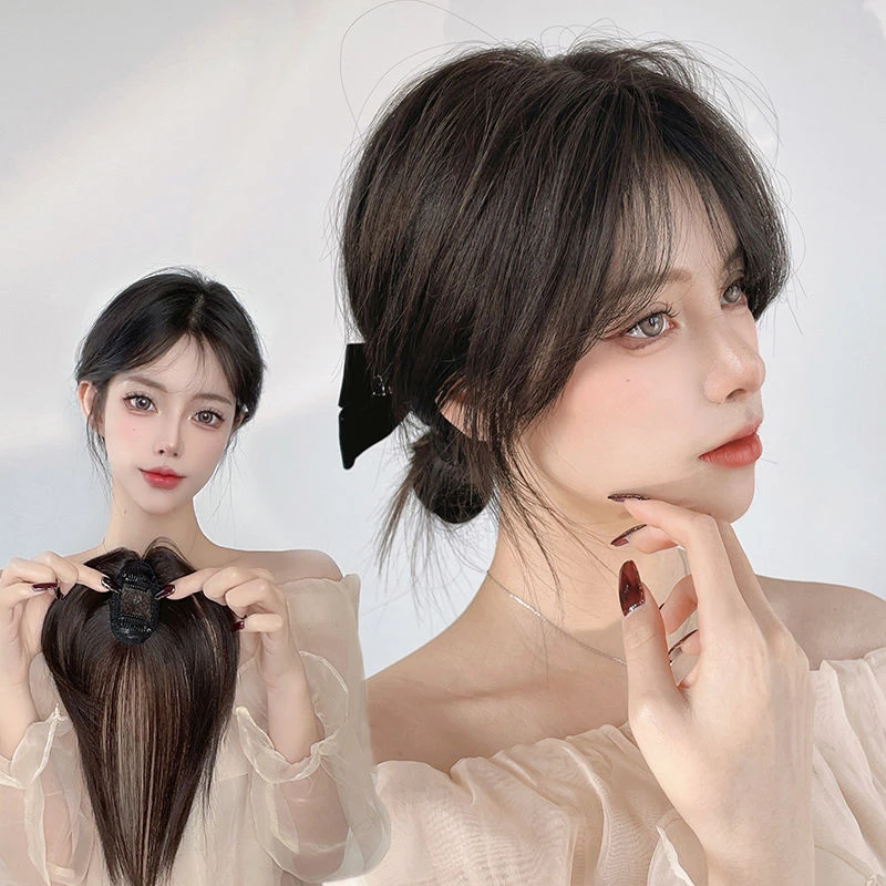 法式八字刘海假发女头顶补发片自然无痕假发贴中分刘海真发假发片