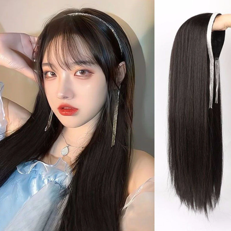 假发女长发水晶发箍U型半头套长直发仿真发丝水晶流苏发箍假发套