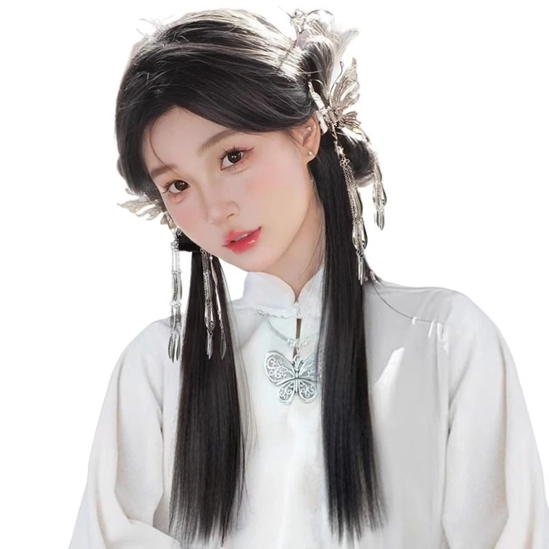 假发辫马尾女新中式流苏蝴蝶双马尾仿真发自然低扎长辫子假发抓夹