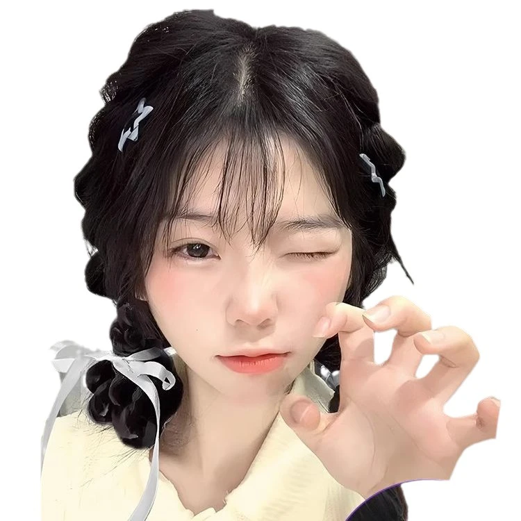 【桑稚同款发型】丸子头假发女减龄甜妹鸭嘴夹丝带花苞双丸子头