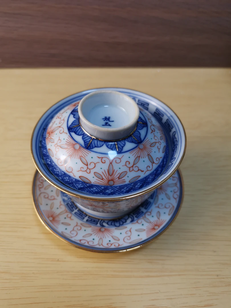 玩玉手工手绘加彩三才盖碗