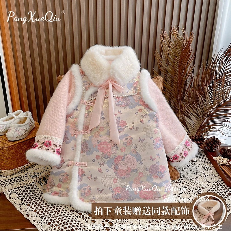 w2023新款宝宝洋气中国风冬季汉服连衣裙