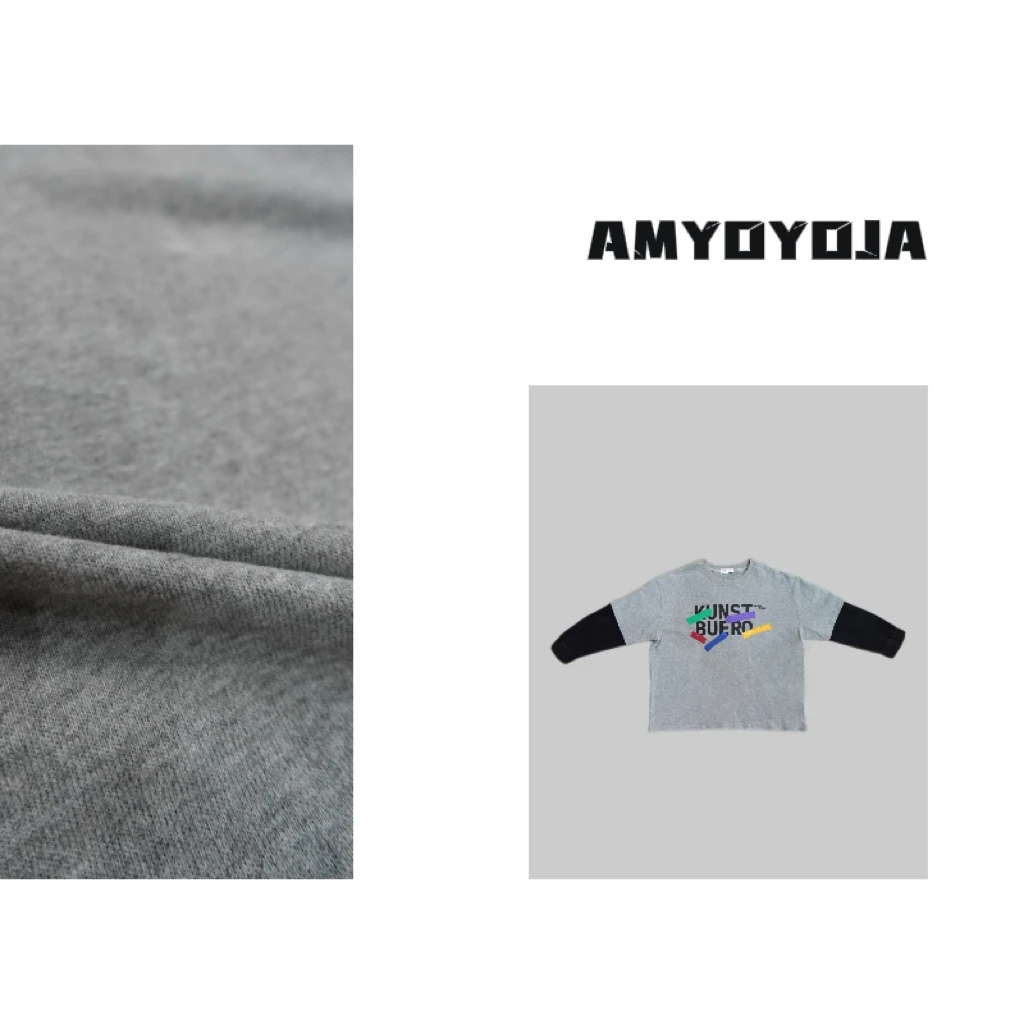 超级睿 2024初秋高级牛仔拼接磨毛假两件字母印花长袖T恤