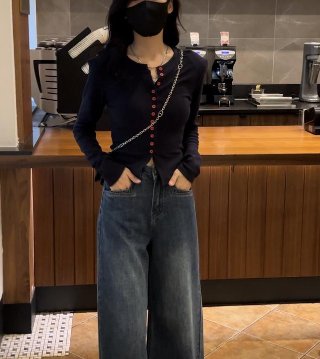 1010秋季新款时尚百搭显瘦高弹开衫套头两穿打底衫