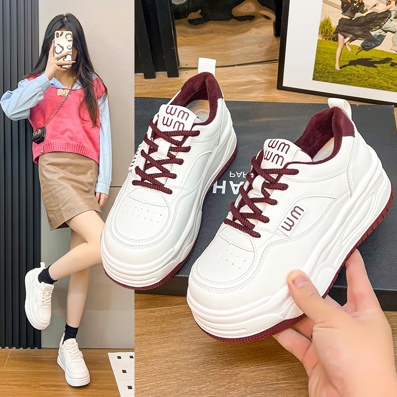百搭7CM厚底增高加绒小白鞋女2024秋冬款上新小个子运动休闲板鞋