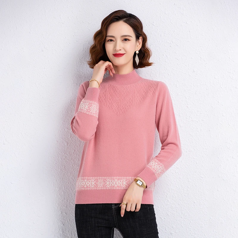 【100%绵羊毛】2024新款半高领毛衣高端宽松秋冬套头女士打底羊毛衫