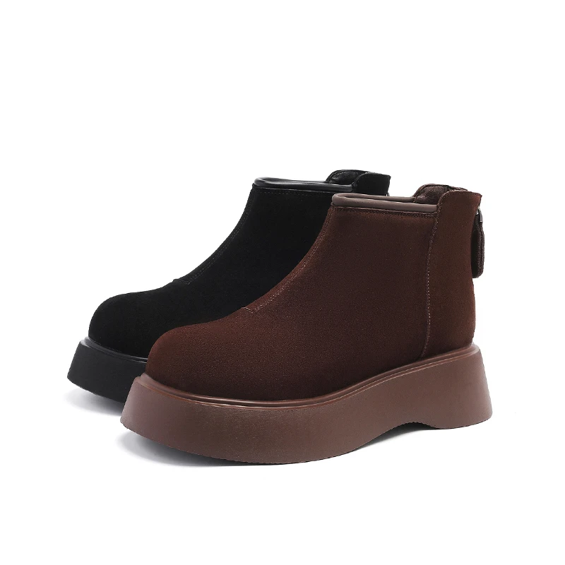 磨砂马丁靴女2024年新款秋冬加绒烟筒切尔西短靴H63