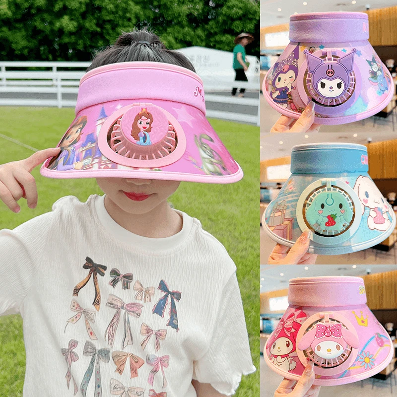夏季儿童风扇空顶帽男孩女孩户外清凉必备风扇空顶防晒遮阳帽