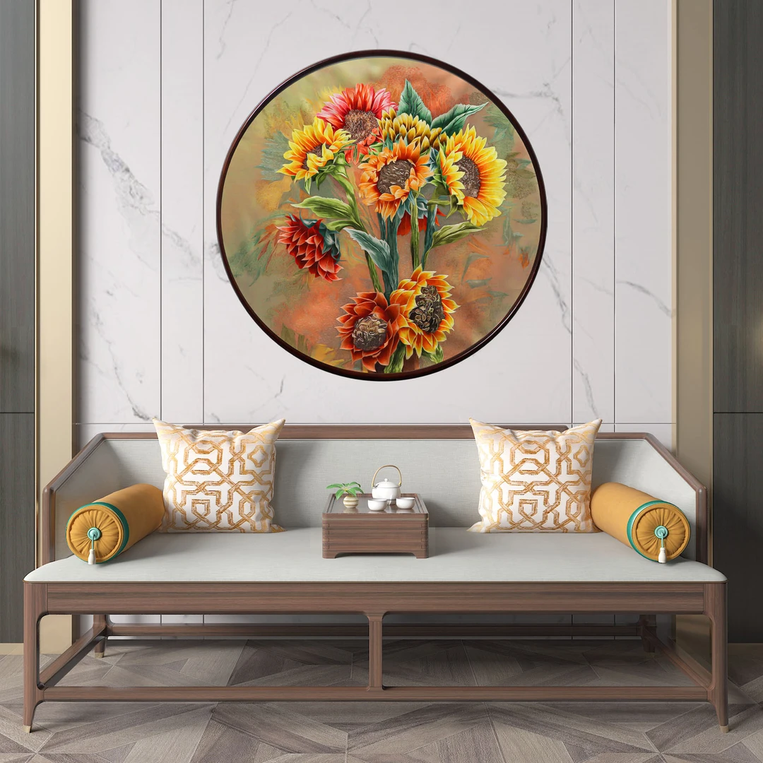 一涵汴绣向阳而生向日葵玄关画乔迁好礼手工刺绣入户玄关走廊挂画